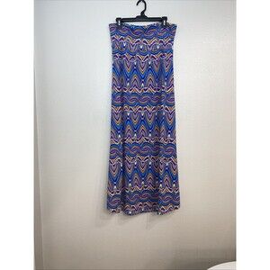 Jon & Anna Bohemian Wide Fold Down Waistband Colorful Retro Flare Hem Maxi Skirt